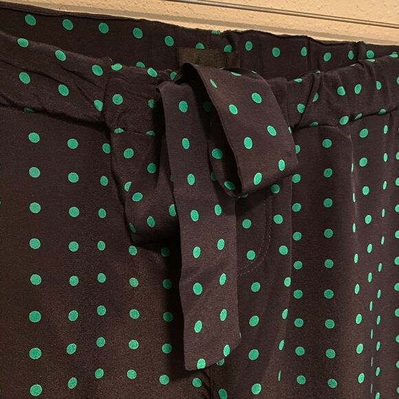 J.CREW Navy And Green Polka Dot Silk Pajama Style Elastic Waist Pant size XL - Picture 3 of 8